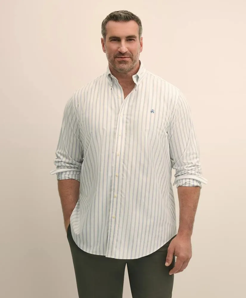 Big & Tall Stretch Cotton Non-Iron Oxford Polo Button Down Collar, Outline Stripe Shirt