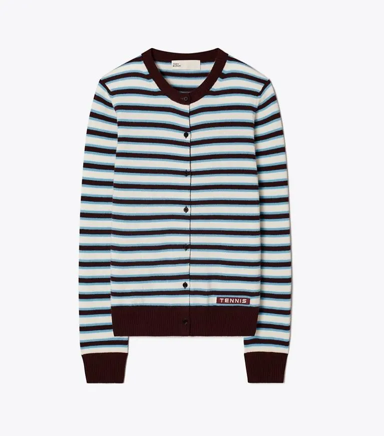 CASHMERE STRIPED TENNIS CARDIGAN
