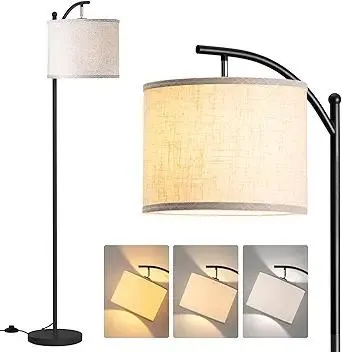 addlon Floor Lamp for Living Room with 3 Color Temperatures, Standing lamp with Linen lampshade for Bedroom, Office, Lamps with 9W LED Bulb Included - Black with Beige Lampshade