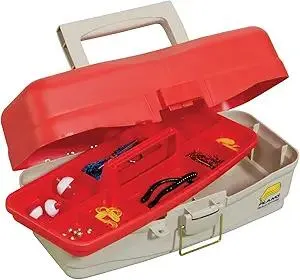 Plano One Tray Take Me Fishing Tackle Box with Tackle, Premium Tackle Storage, Red/Beige