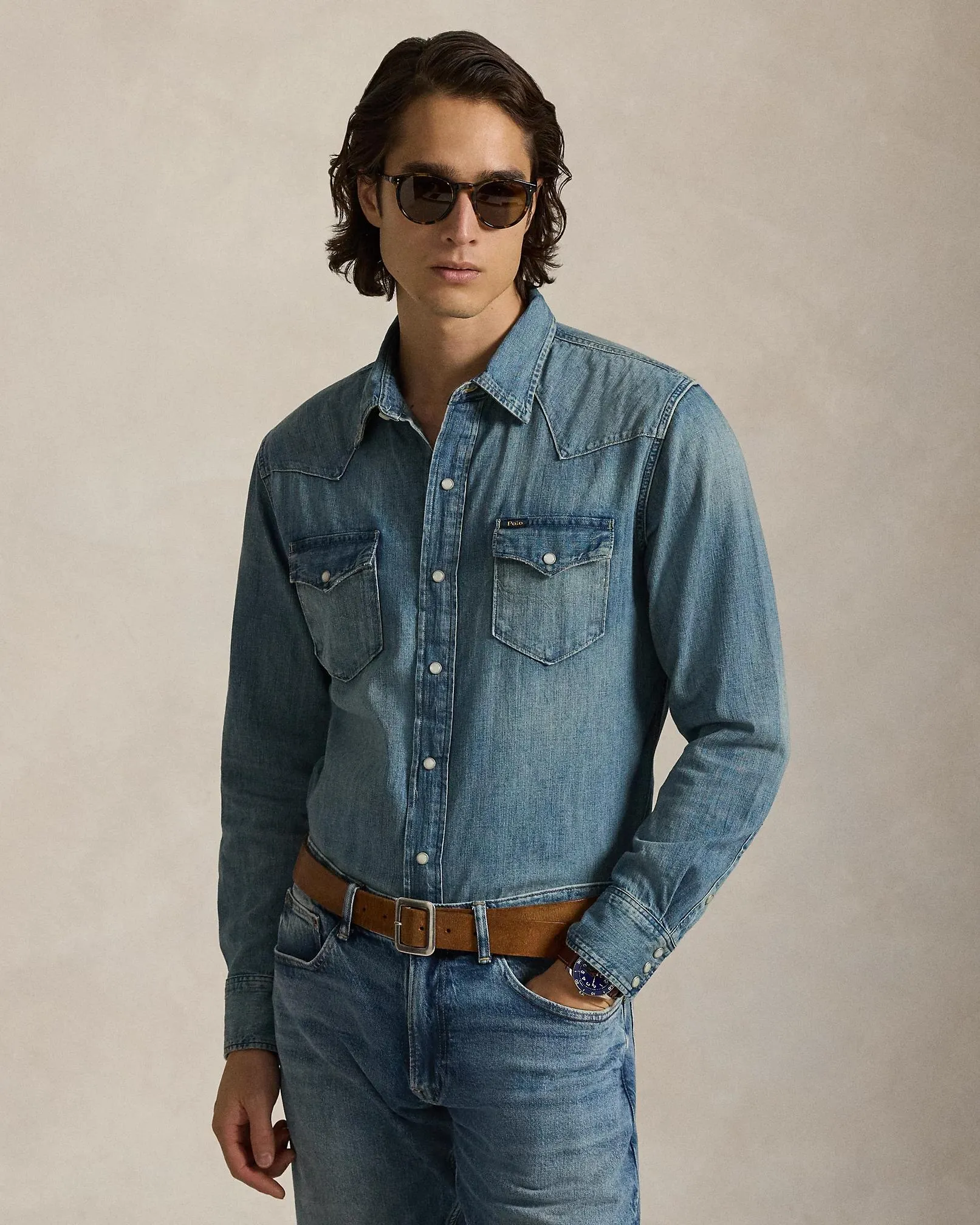 Slub Denim Western Shirt