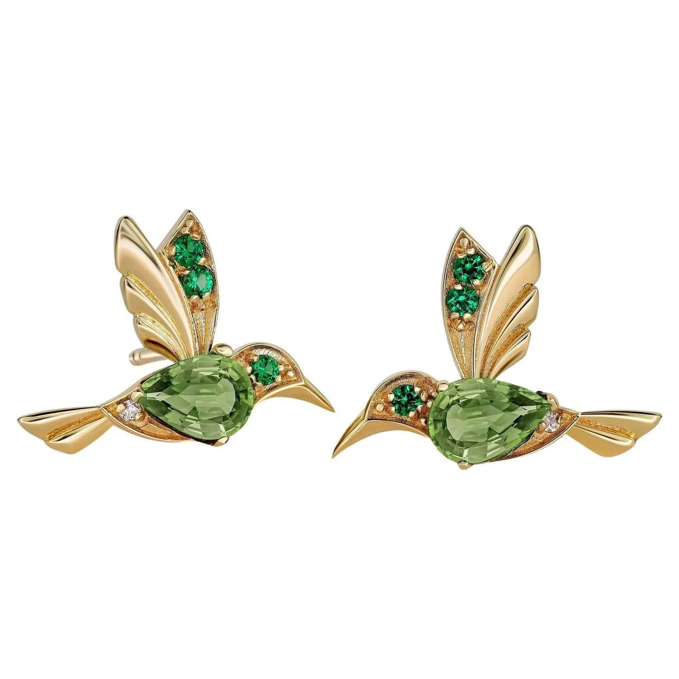Hummingbird earrings studs with peridots