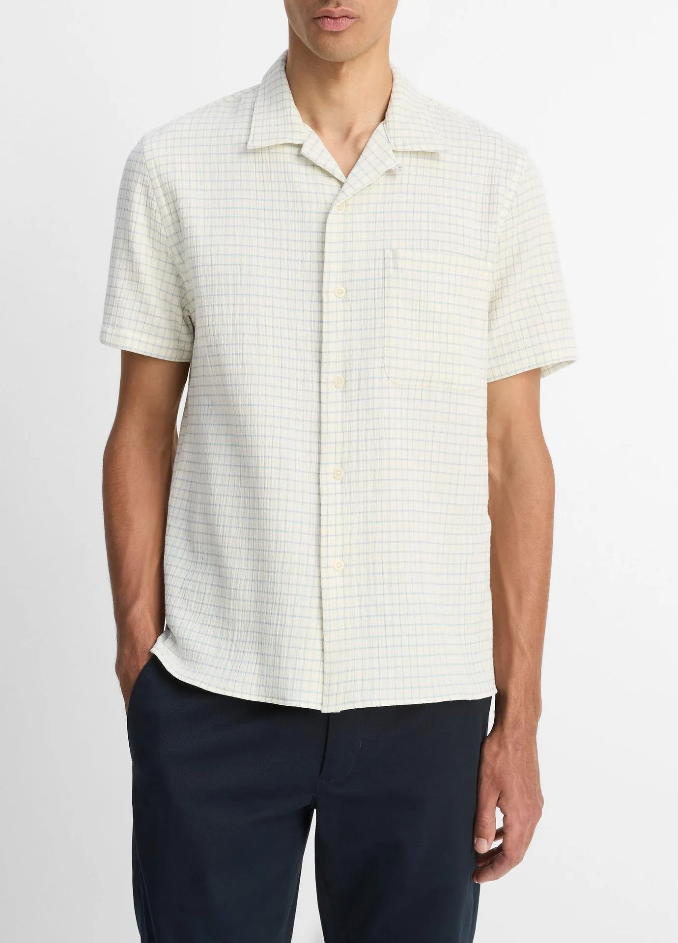 Provence Plaid Double-Face Italian Cotton Button-Front Shirt