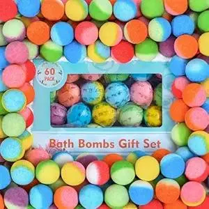 60 Pcs Bath Bombs Set - Massive Quantity Natural Bath Bombs for Kids/Women/Men Individually Wrapped Handmade Organic Bath Supplies Relaxing Kit - for Birthday, Christmas, Mother's Day