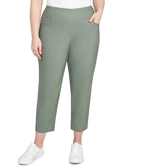 Plus Size Silk Tech Straight Leg Pull-On Ankle Pants