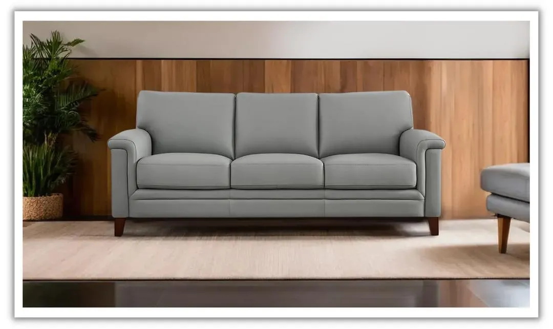 Westcott Leather 3-Seater Sofa With Wooden Legs