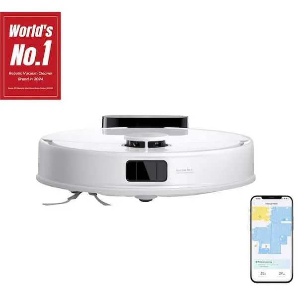 Q10 PF 13. 9In Robotic Vacuum And Mop with Smart Navigation, Bagless, Washable Filter, Multisurface in White