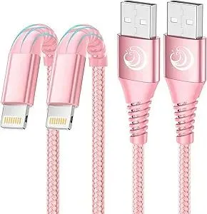 Aioneus iPhone Charger 6ft 2Pack, Apple Certified USB A to Lightning Cable Nylon Braided Phone Charger Cord Fast Charging for iPhone 14 13 12 11 Pro Xr Xs Max 10 8 7Plus 6 SE -Pink