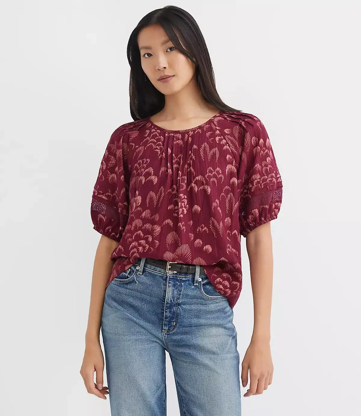 Plume Lace Trim Pintucked Blouse