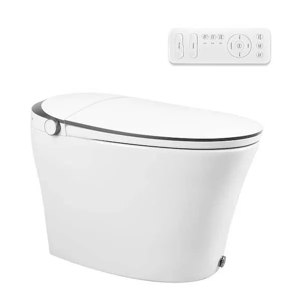 Tankless Elongated Electric Smart Toilet Bidet Seat for in White with Front/rear Wash, Remote Control and Auto Flush