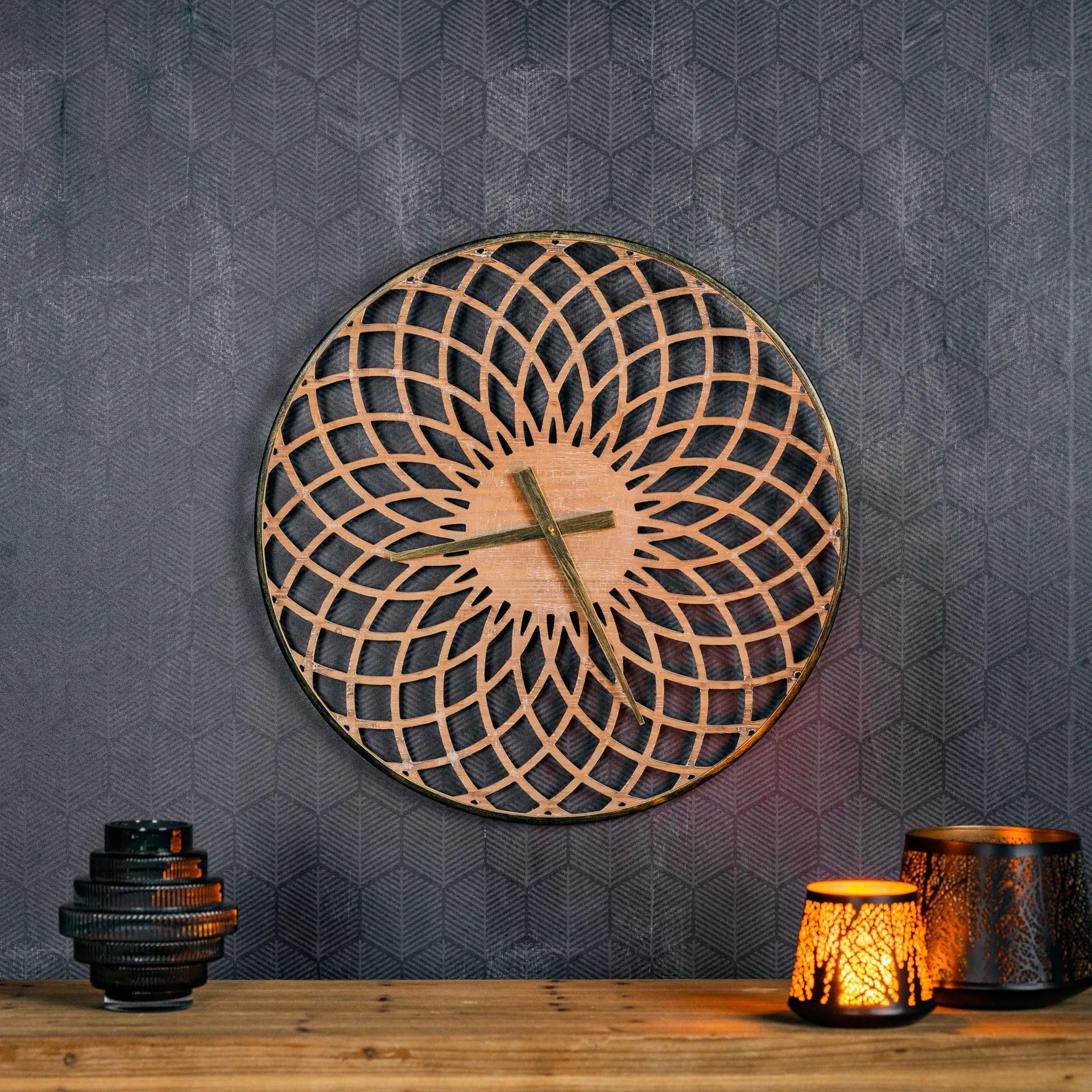 Round Lattice Wood Wall Clock 23.75"