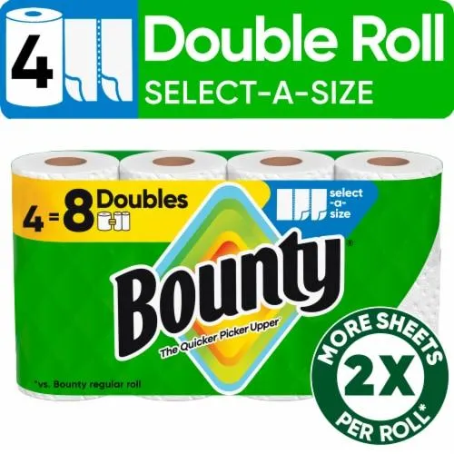Bounty Paper Towels Select-A-Size White, 4 Double Rolls, 82 Sheets Per Roll