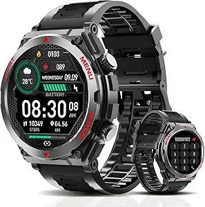 Military Smart Watch, 1.52-Inch Smartwatch with Text and Call, Heart Rate, Blood Oxygen, and Activity Trackers - Compatible with iPhone and Android, for Men and Women (Classic, Black)
