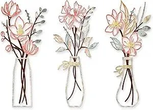 3 Pcs Metal Flowers Wall Arts Rustic Farmhouse Decor Bathroom Wall Decor Dining Room Wall Decor Minimalist Decor Housewarming Gifts (Multicolored)