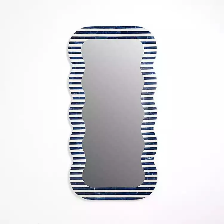 Blue and White Capiz Wavy Wall Mirror