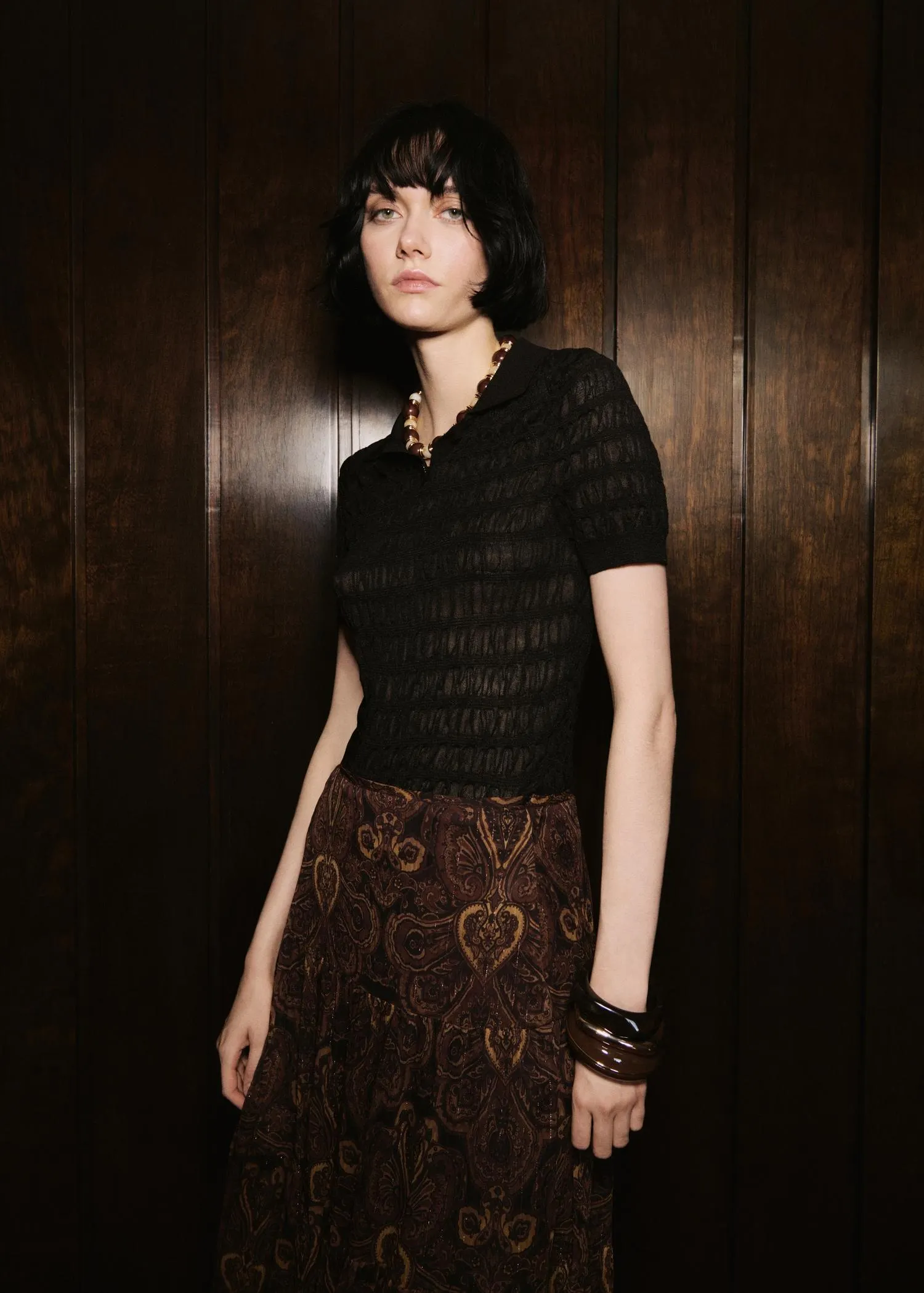 Polo-neck textured sweater