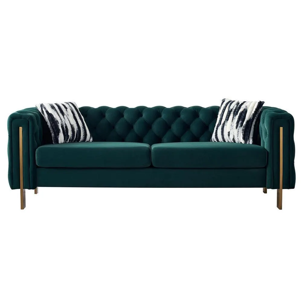 Davenport Jade Velvet Tuft Sofa with Pillows
