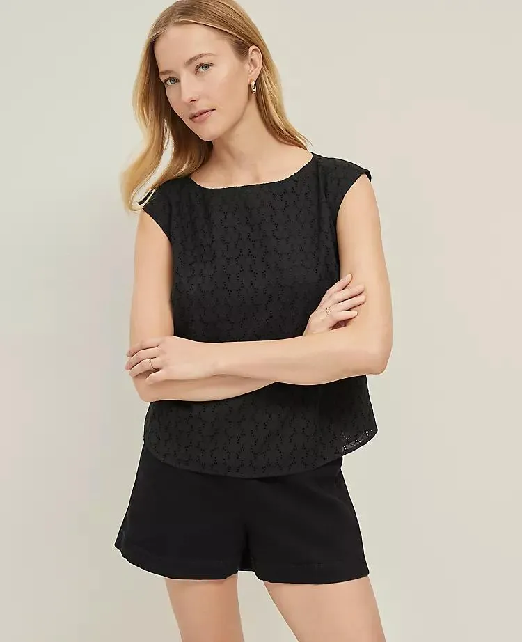 Eyelet Sleeveless Crew Neck Top