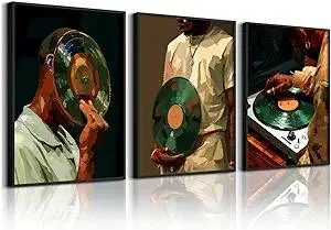 Black Man Wall Art African American Men Canvas Wall Decor Black People DJ Poster Hip Hop Music Pictures Fashion Male Artwork Modern Prints Culture Painting for Bedroom Living Room 12x16 Inch Unframed