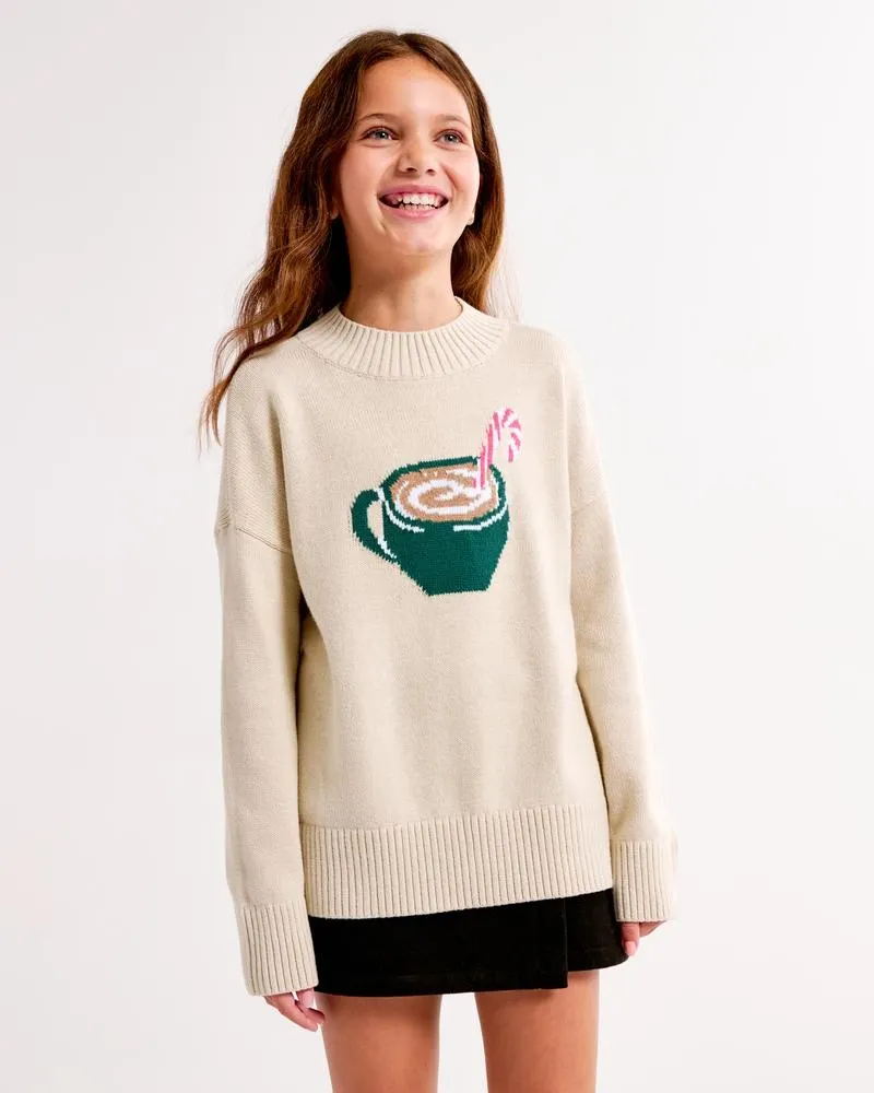 oversized graphic mockneck sweater