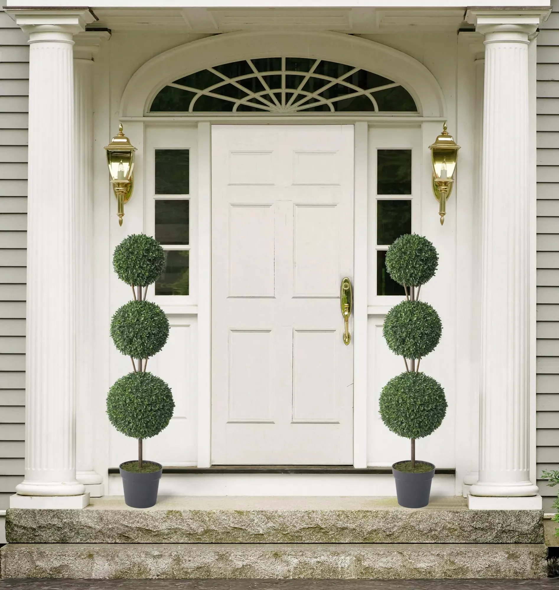48" Faux Triple-Ball Boxwood Topiary - Set of 2