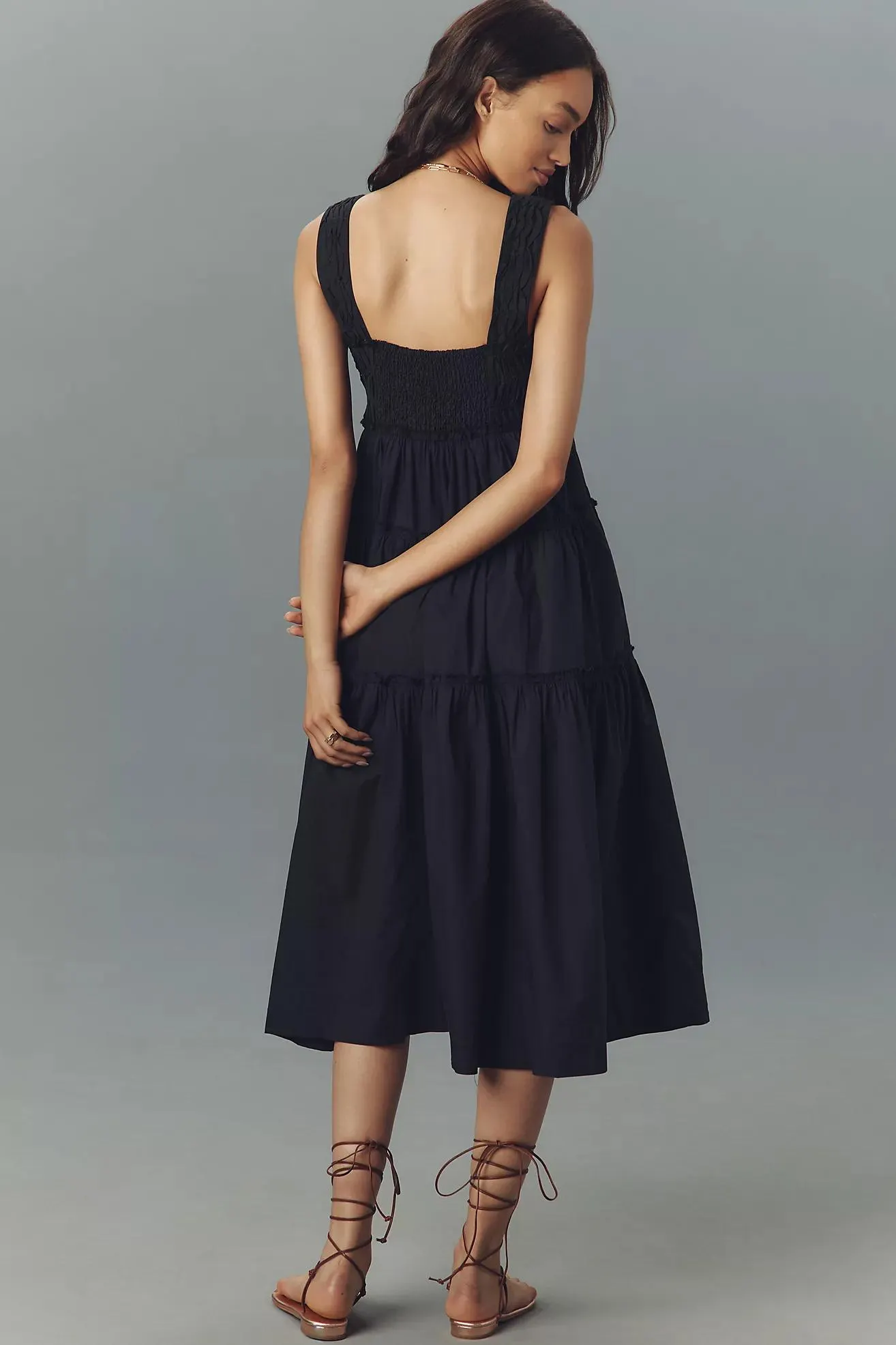 The Helena Square-Neck Smocked Tiered Midi Dress