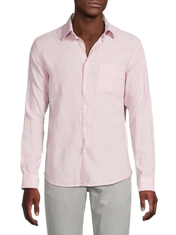 Linen-Blend Microstripe Shirt