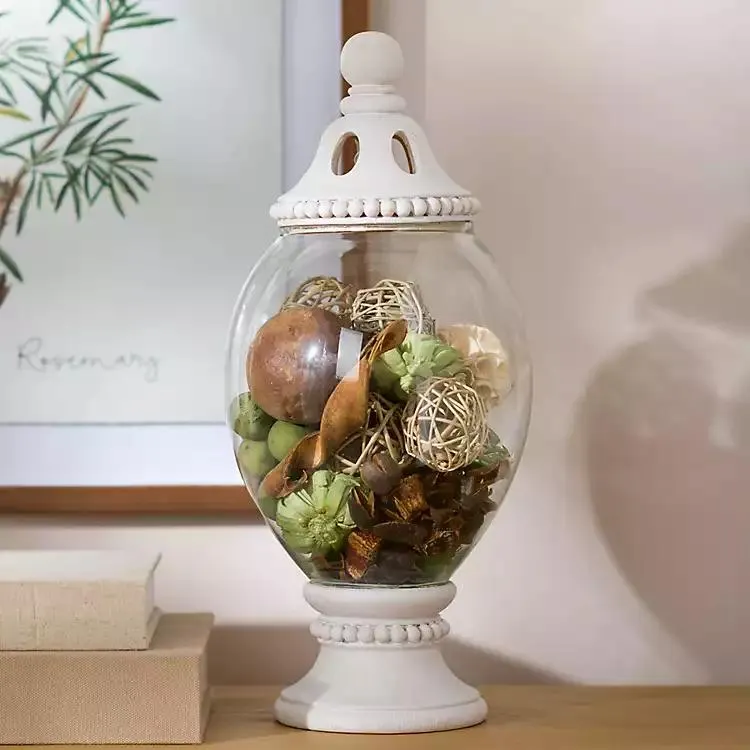 Ivory Beaded Glass Potpourri Jar, 15.5 in.