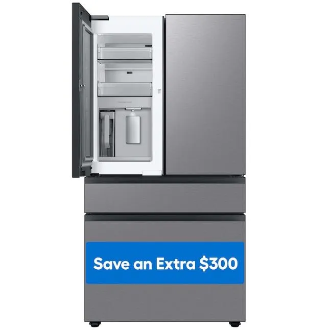 Samsung Bespoke 28.8-cu ft 4-Door Smart French Door Refrigerator with Dual Ice Maker and Water Dispenser and Door within Door (Fingerprint Resistant Stainless Steel- All Panels) ENERGY STAR