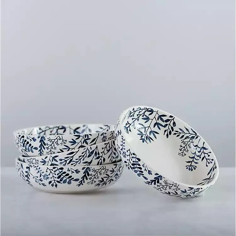 White and Blue Vines Dinner Bowls, Set of 4