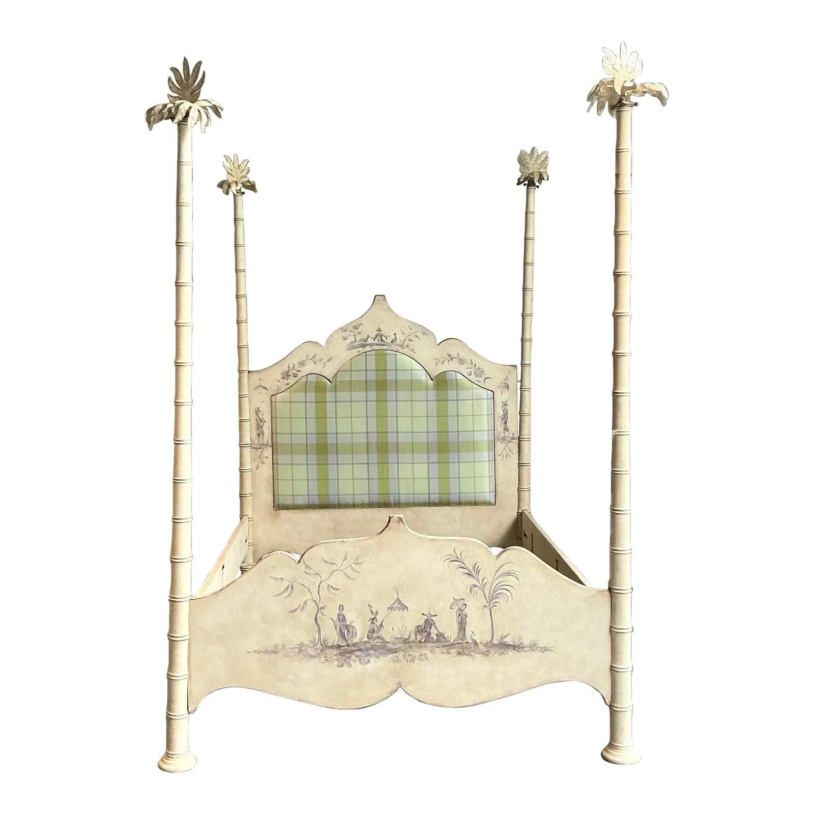 Vintage Italian Patina Hand Painted Palm Tree Queen Poster Bed