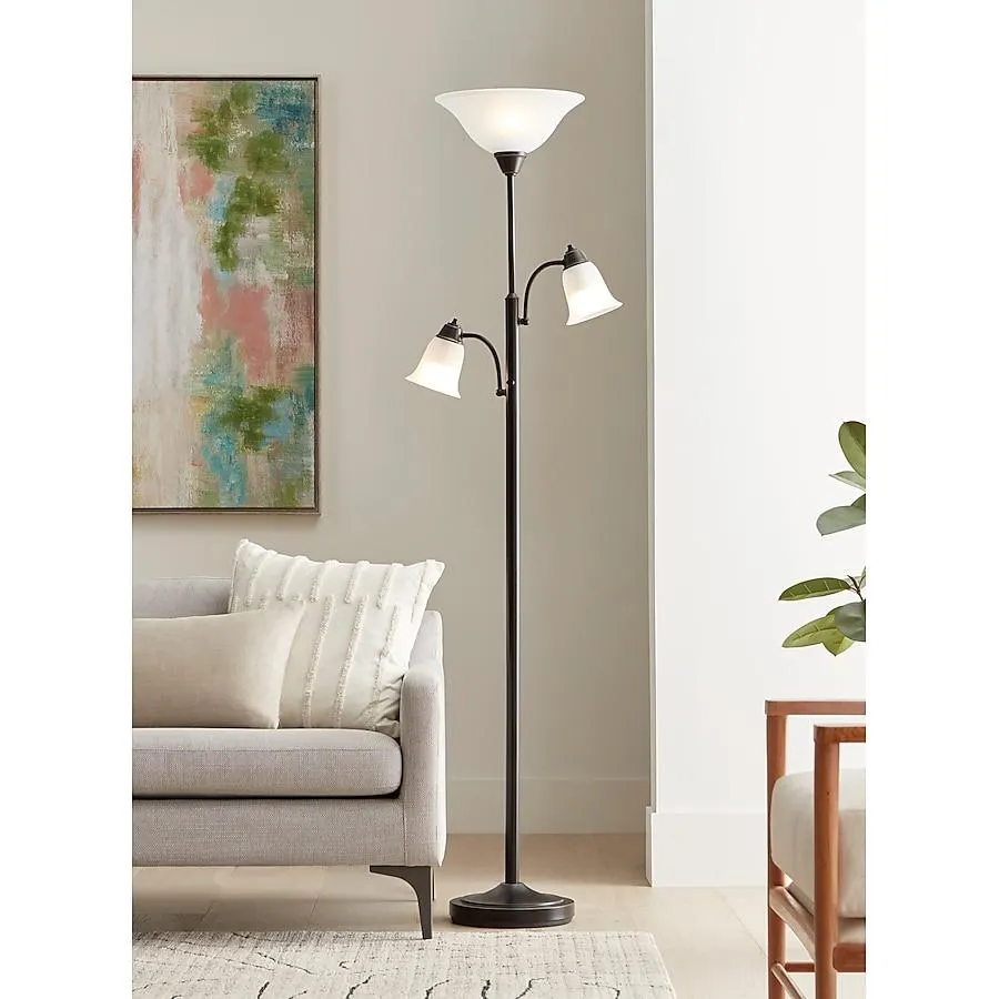 allen + roth 72.5-in Oil Rubbed Bronze Multi-head Floor Lamp with Glass Shade