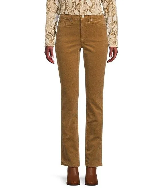 Stretch Corduroy Mid Rise Straight Pants