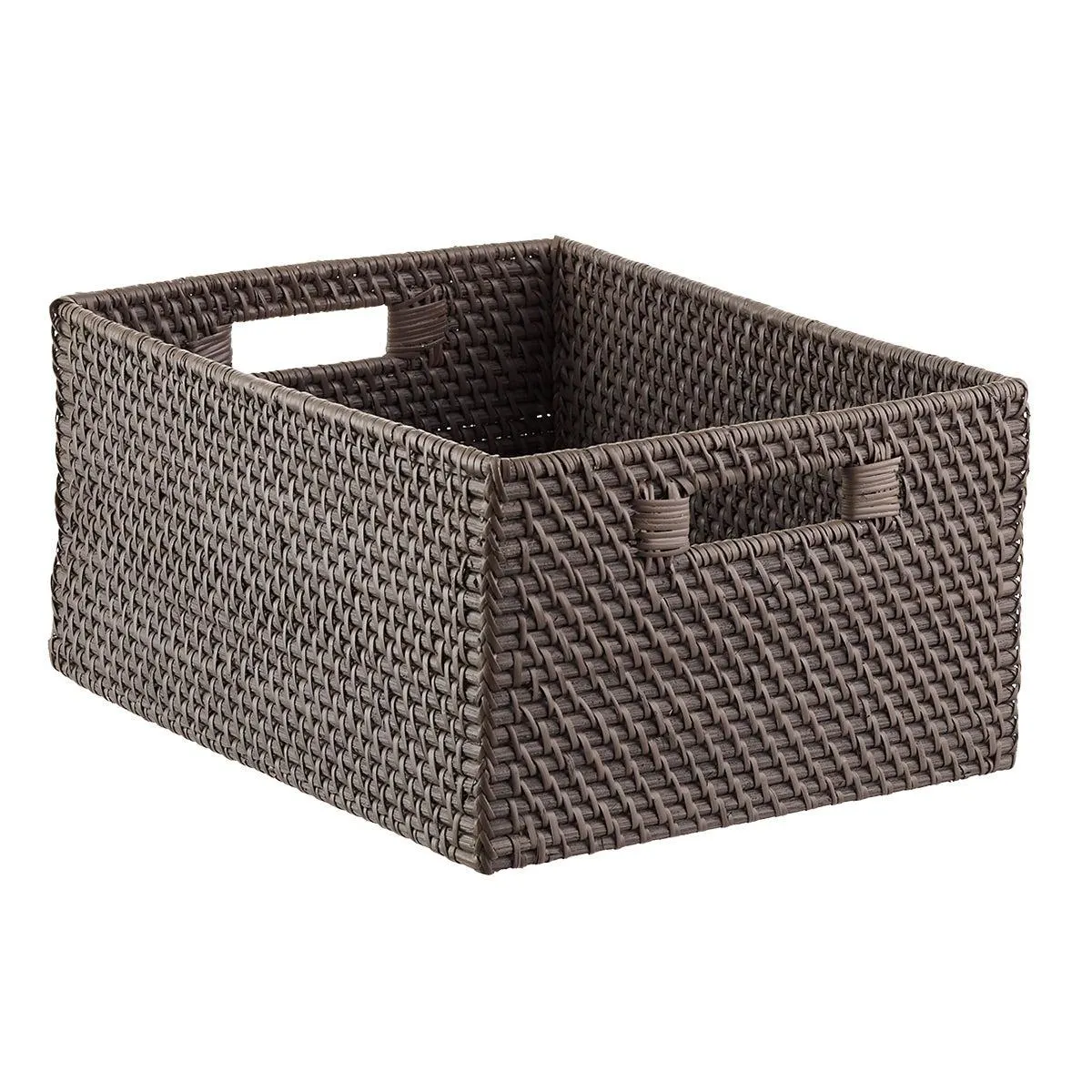 Large Rattan Bin w/ Handles Grey