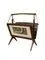 Mid-Century Modern Italian Foldable Magazine Rack in Elm and Brass by Cesare Lacca for Arredoluce, 1950s
