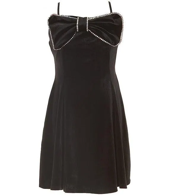 Big Girls Sleeveless Rhinestone-Embellished-Bow-Front Minidress