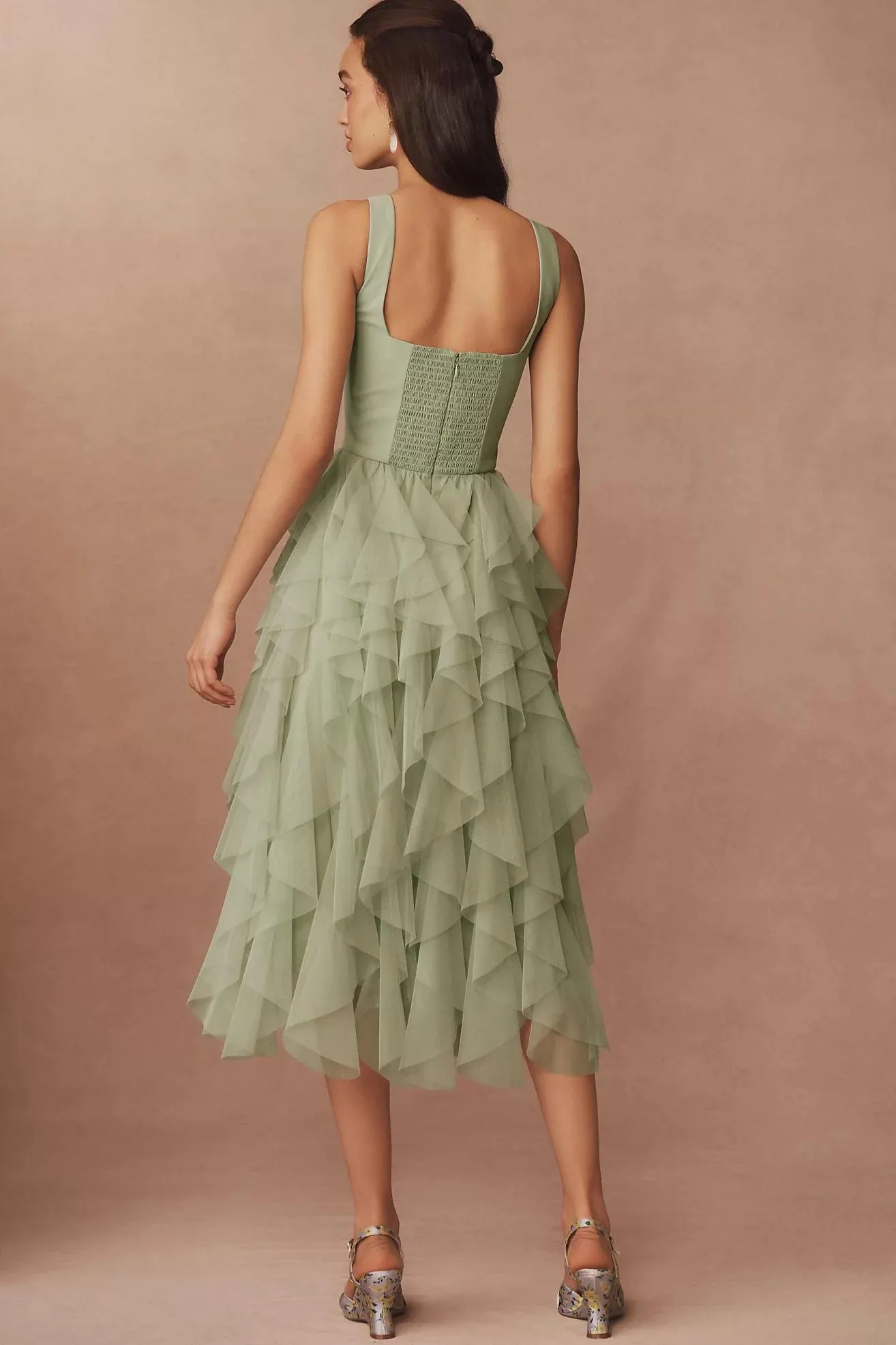 BHLDN Talia Square-Neck Corset Tulle Midi Dress