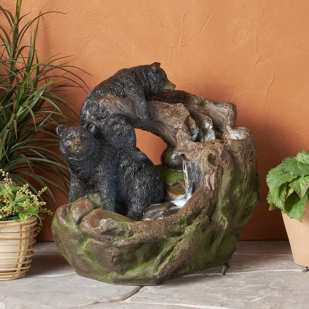 Outdoor Weather Resistant Floor Fountain with Family of Bears and Two tiers Design
