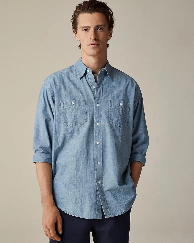 Giant-fit organic cotton chambray workshirt