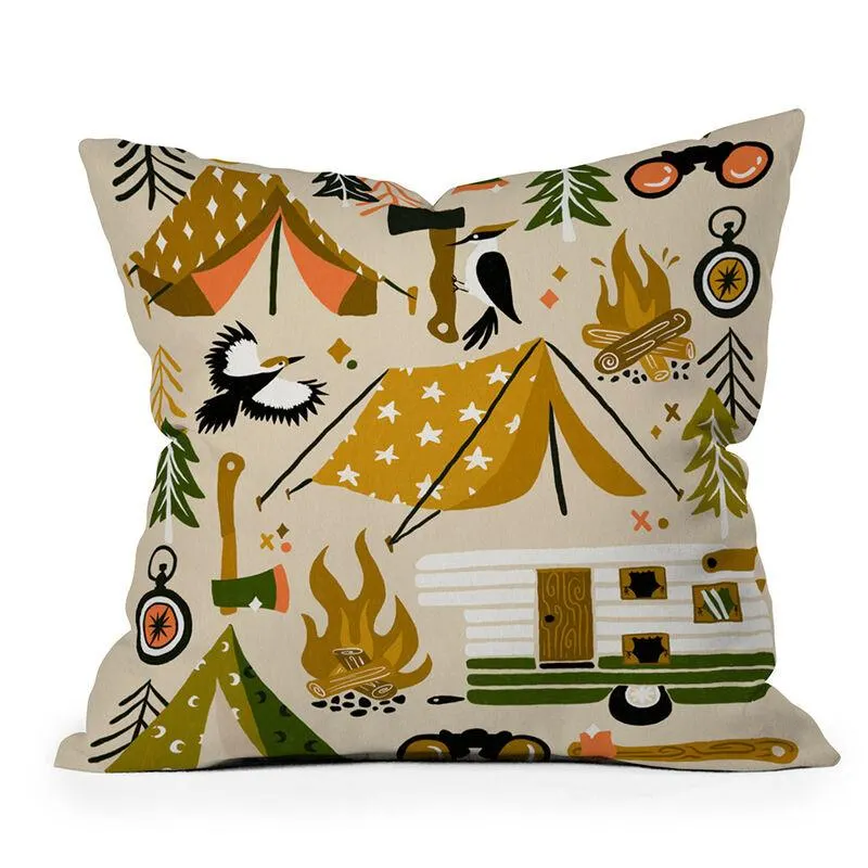 Deny Designs Camping Kit Olive Outdoor Throw Pillow, 16" x 16"