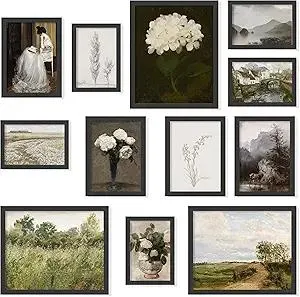 97 Decor Vintage FRAMED Wall Art - Framed Vintage Wall Art Prints, Landscape Prints For Wall Decor, Botanical Paintings For Home Bedroom (BLACK FRAME)