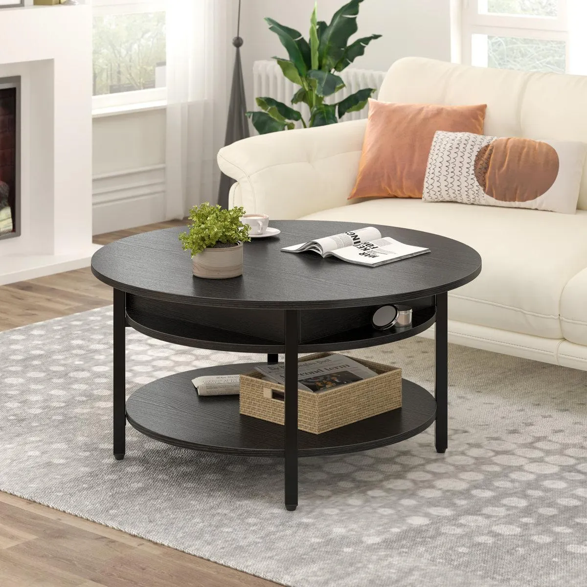 Wynny Round Lift-Top Wood Coffee Table with Storage