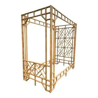 Mid Century Modern Vintage Bamboo Rattan Canopy Bed Frame or Cabana Day Bed in Chippendale Chinoiserie Style