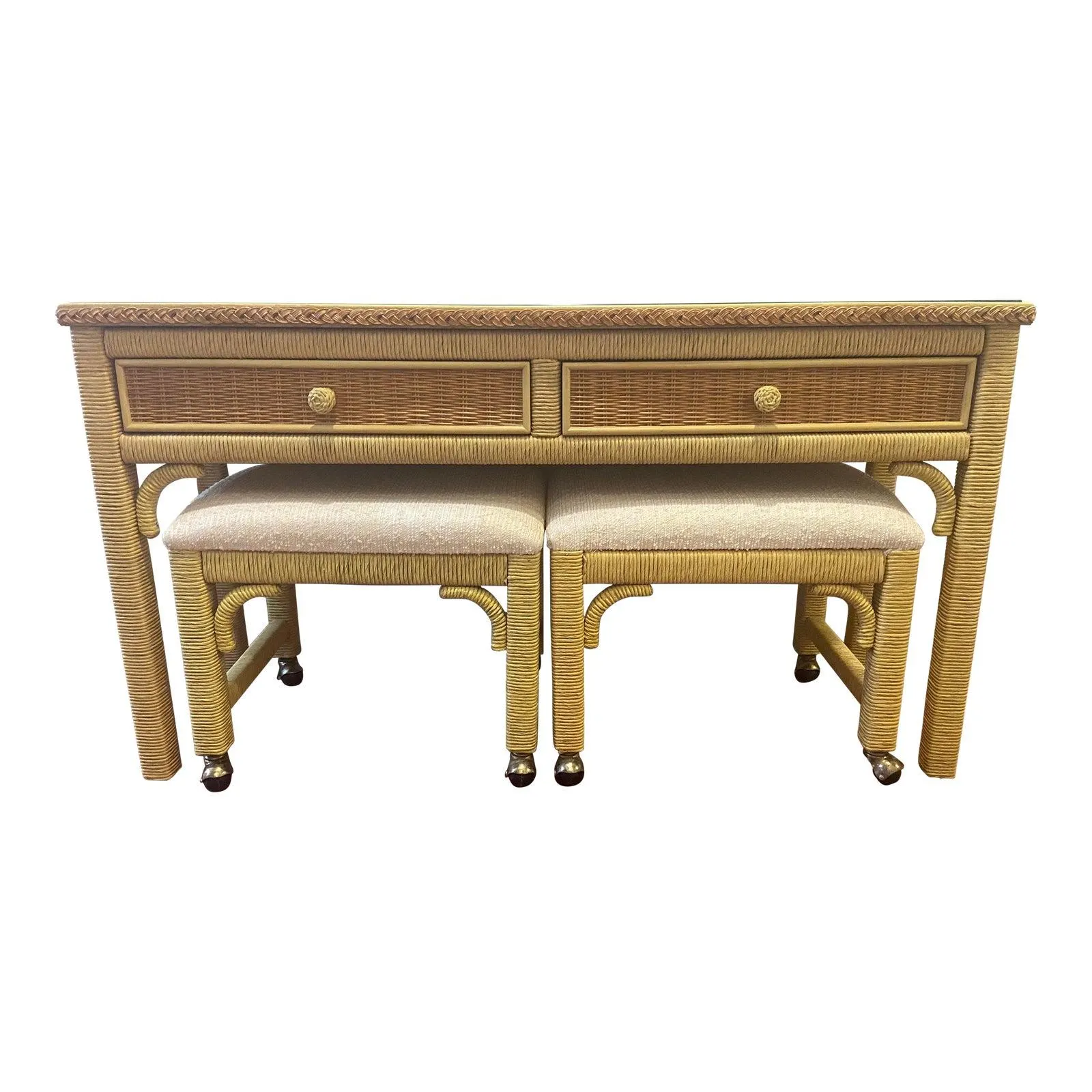 Vintage Henry Link Wrapped Wicker Console Entry Table