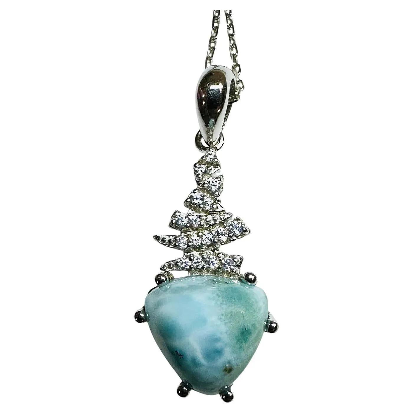 New 3 Carat Trillion Cut Dominican Larimar & Diamond Cut Sapphire Necklace