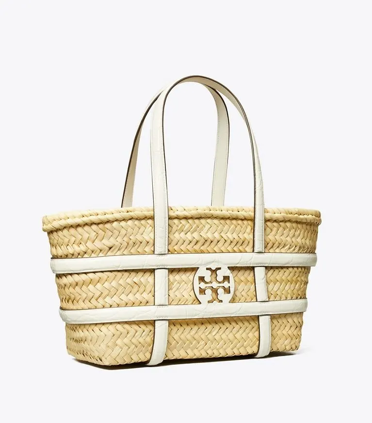 SMALL ELLA CROC-EMBOSSED STRAW BASKET