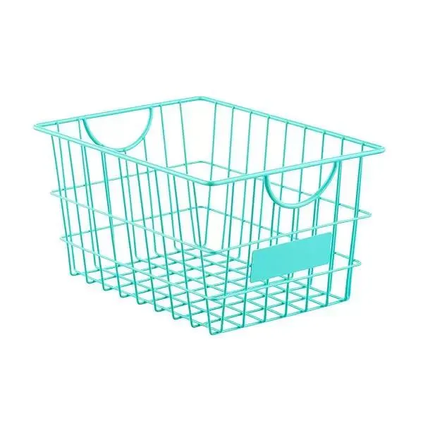 Medium Wire Storage Basket w/ Label Aqua