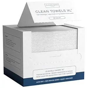Clean Skin Club Clean Towels XL™, 100% USDA Biobased Face Towel, Disposable Face Towelette, Eczema Association Accepted, Makeup Remover Dry Wipes, Ultra Soft, 50 Ct, 1 Pack