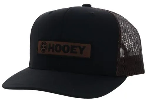 Hooey Men's Lock-Up Black/Brown 6 Panel Trucker Cap with Black/Brown Rectangle Patch