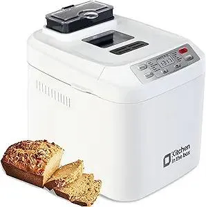 Bread Machine, Kitchen in the box 2LB 12-IN-1 Bread Maker, Gluten-Free Setting, Auto Fruit Nut Dispenser & Nonstick Pan, 2 Loaf Sizes,13H Reserve & 1H Keep Warm (White)